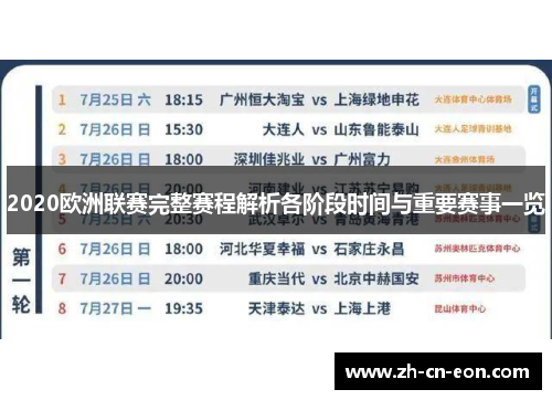 2020欧洲联赛完整赛程解析各阶段时间与重要赛事一览 2020欧洲联赛完整赛程解析各阶段时间与重要赛事一览