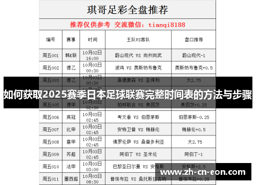 如何获取2025赛季日本足球联赛完整时间表的方法与步骤